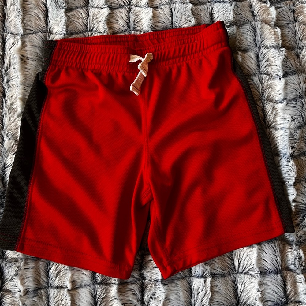 Carter’s 5T Functional Drawstring Waist Red Shorts with Dark Gray Stripe